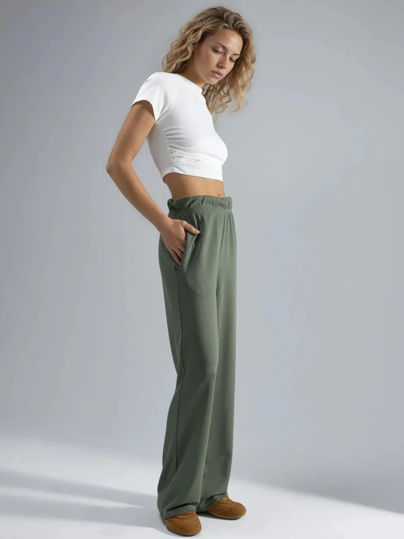 هيكاب بنطلون بيرسان بقصة مستقيمة وخصر مطاطي بلمسة مودال